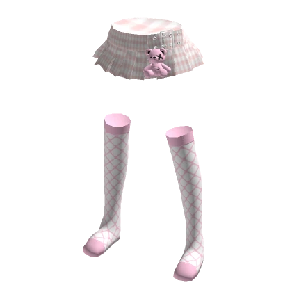 Pale Pink Plaid Pleated Short Skirt Fishnet Socks