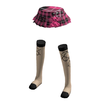 Punk Pink Plaid Short Skirt Socks School Outfit