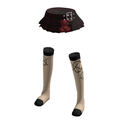 Punk Dark Plaid Short Skirt Socks School Outfit