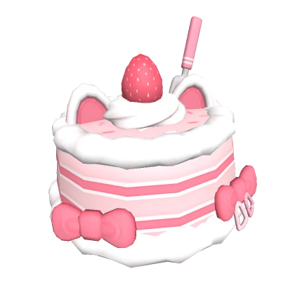 ♡ kawaii strawberry pink cat fluff cake hat 🍰