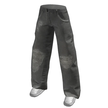Gray Distressed Baggy Fit Jeans