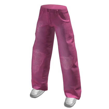 Pink Distressed Baggy Fit Jeans