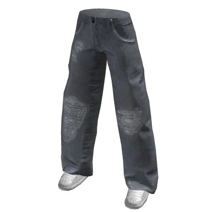 Blue Distressed Baggy Fit Jeans