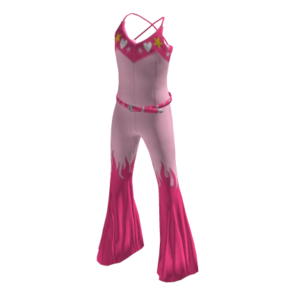 Y2K Preppy Cowboy Pale Pink Jumpsuit Flared Pants