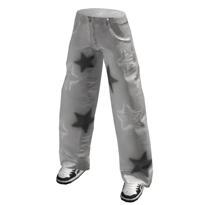 White Stars Distressed Baggy Jeans