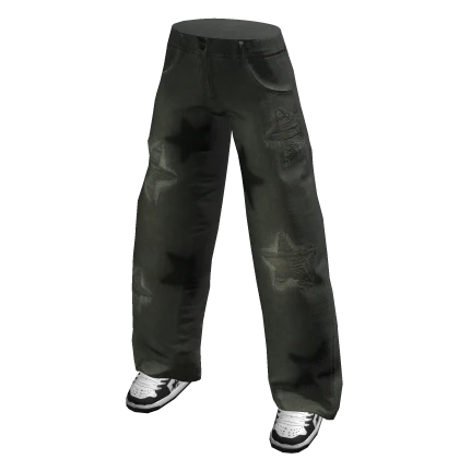 Green Stars Distressed Baggy Jeans