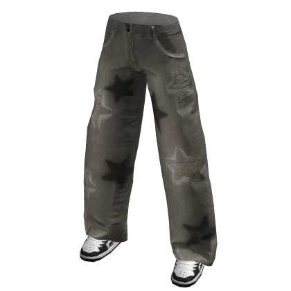 Beige Stars Distressed Baggy Jeans