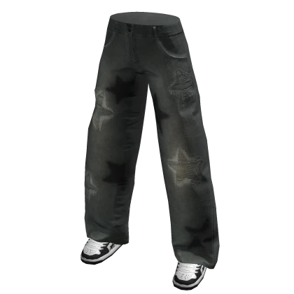 Dirty Wash Stars Distressed Baggy Jeans