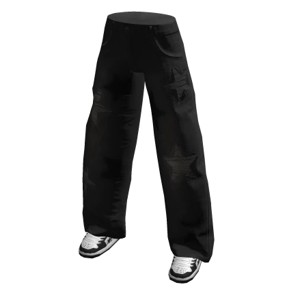 Black Stars Distressed Baggy Jeans