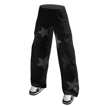 Black Stars Distressed Baggy Jeans