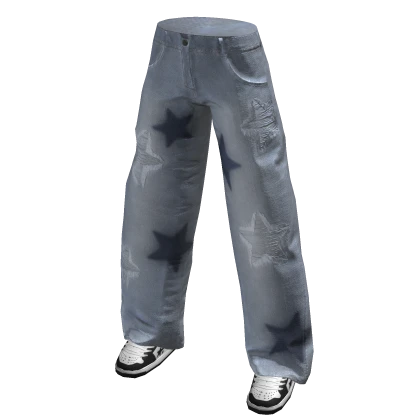 Blue Stars Distressed Baggy Jeans