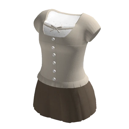 🍀Milkmaid Top w Mini Skirt (Beige)