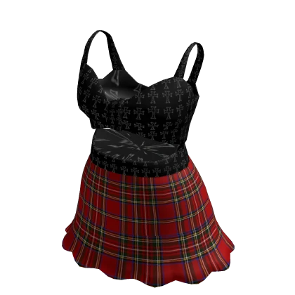 ✨Chrome heart cut out red plaid mini skirt