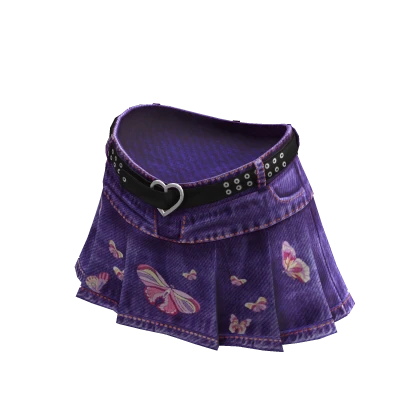 Y2K Urban Denim Mini Skirt Purple Butterflies