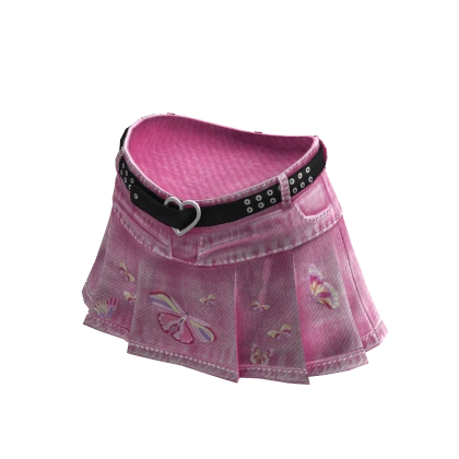 Y2K Urban Denim Mini Skirt Pink Denim Butterflies