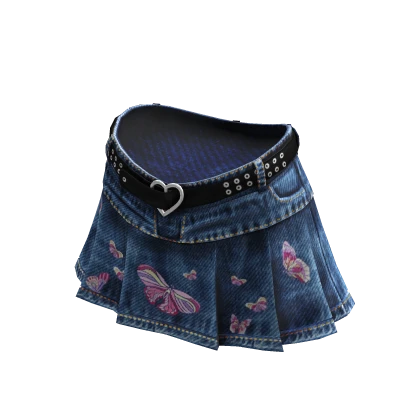 Y2K Urban Denim Mini Skirt Blue Denim Butterflies