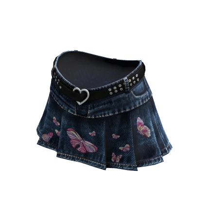 Y2K Urban Denim Mini Skirt Dark Denim Butterflies