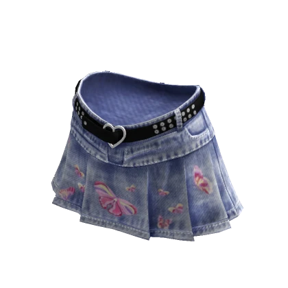 Y2K Urban Denim Mini Skirt Blue Denim Butterflies