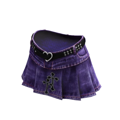 Y2K Urban Denim Mini Skirt Purple Crosses