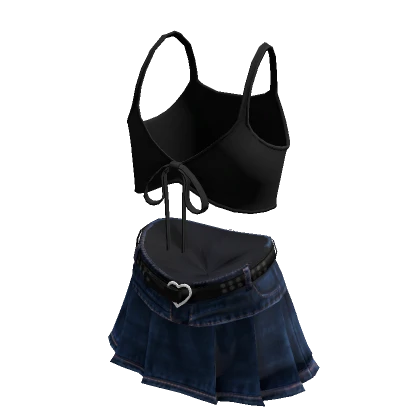 Y2K Urban Denim MiniSkirt & Tied Crop Dark Denim