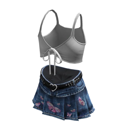 Y2K Urban Denim MiniSkirt & Tied Crop Butterfly