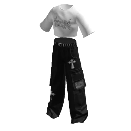 Y2K Cargo Pants & Cropped Shirt Eternos Goth