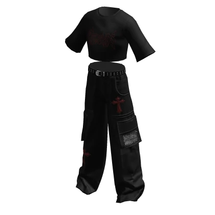 Y2K Cargo Pants & Cropped Shirt Eternos Goth