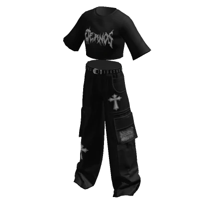 Y2K Cargo Pants & Cropped Shirt Eternos Goth