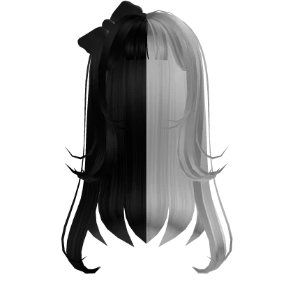 Black & White Long-Flowy Hair W Bow
