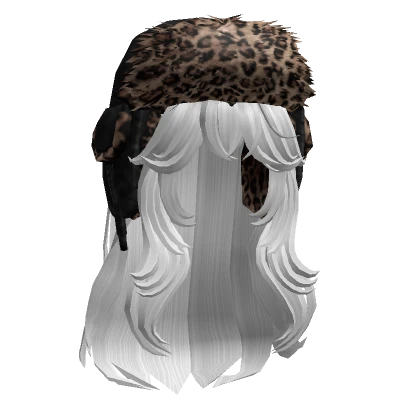 Long Wavy White Hair + Leopard Ushanka