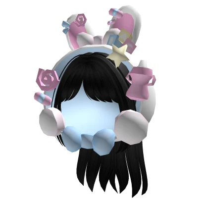 ♡ black kawaii hair with bunny hood 