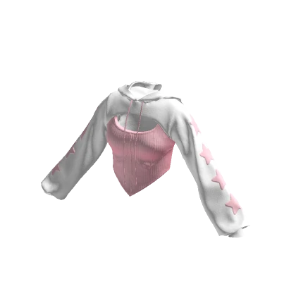 Cropped Corset Hoodie White & Pink Stars