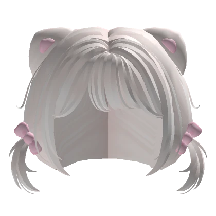 Cutesy Kawaii Kitty Pink Bow Pigtails Hair White