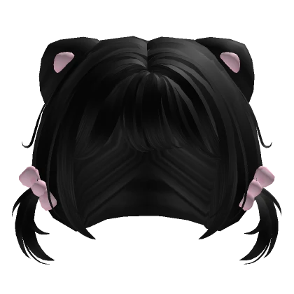 Cutesy Kawaii Kitty Pink Bow Pigtails Hair Black