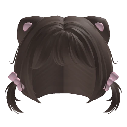 Cutesy Kawaii Kitty Pink Bow Pigtails Hair Brown