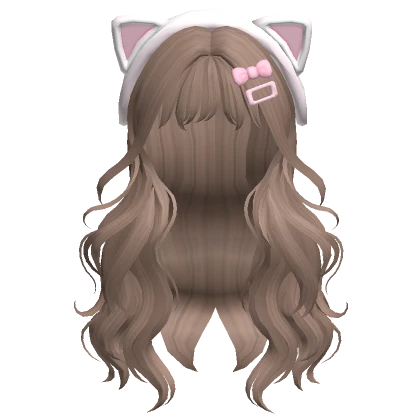 ♡ brown voluminous wavy hair kitty headband