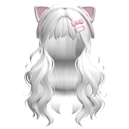 ♡ white voluminous wavy hair kitty headband