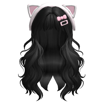 ♡ black voluminous wavy hair kitty headband