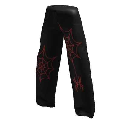 Black & Red Baggy Webbed Spider Jeans