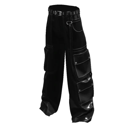 Shiny Black Leather Cargo Pants