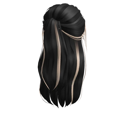 Half Up Long Wavy Hair - Black w/ Blonde Highlight