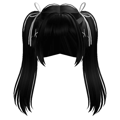 Cute Long Pigtails w/ Ribbons (Black)