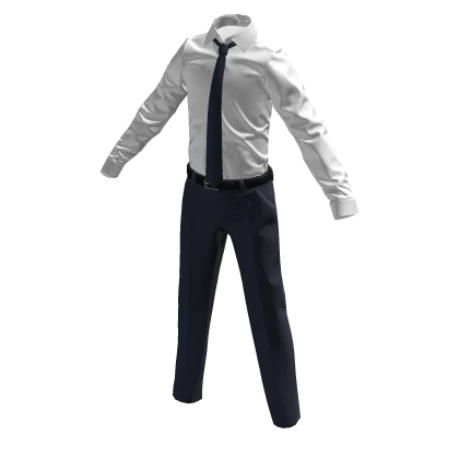 Formal Business Navy Blue Pants & White Shirt Tie