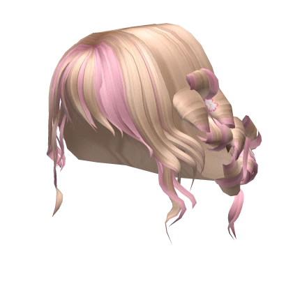 Blonde & Pink Double Flower Side Buns w/ Hibiscus