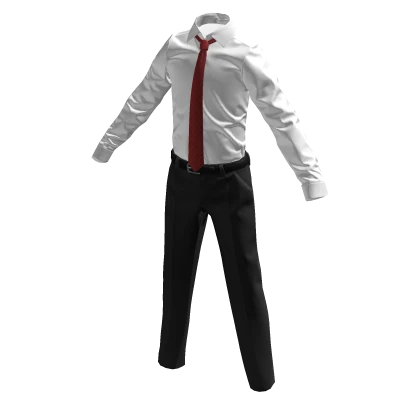 Formal Business Grey Pants & White Shirt Red Tie