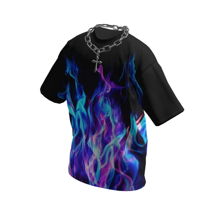 Blue Flame T-Shirt w/ Silver Chain