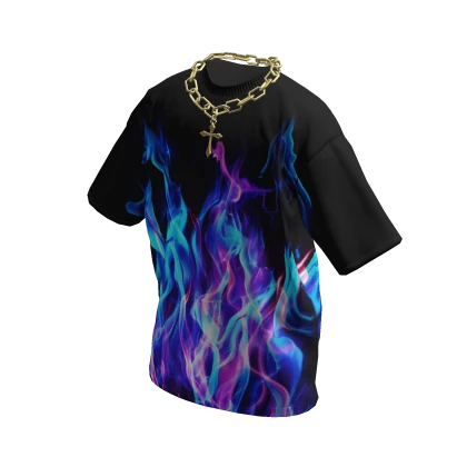 Blue Flame T-Shirt w/ Gold Chain