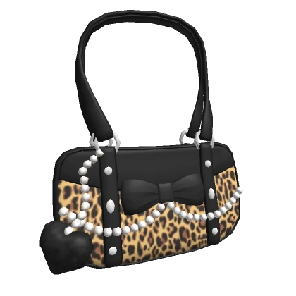 ♡ Gyaru Brown Leopard Bow with Pearls Purse ♡