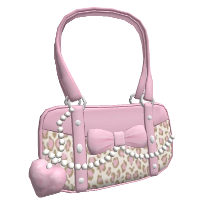 ♡ Gyaru Pink Leopard Bow with Pearls Purse ♡