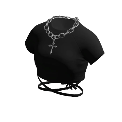 Black Crop Top w/ Silver Cross Necklace